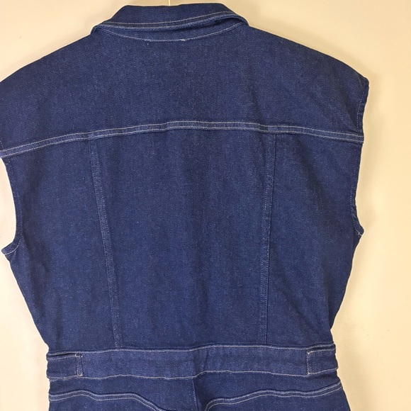NWT Good American Indigo Trucker Sleeveless Collar Zip/Button Denim Jumpsuit (L) - Picture 8 of 16